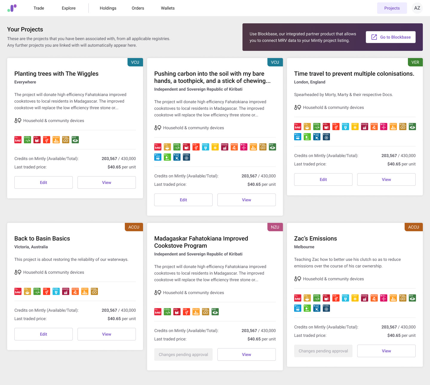 Detailed financial project grid view designs